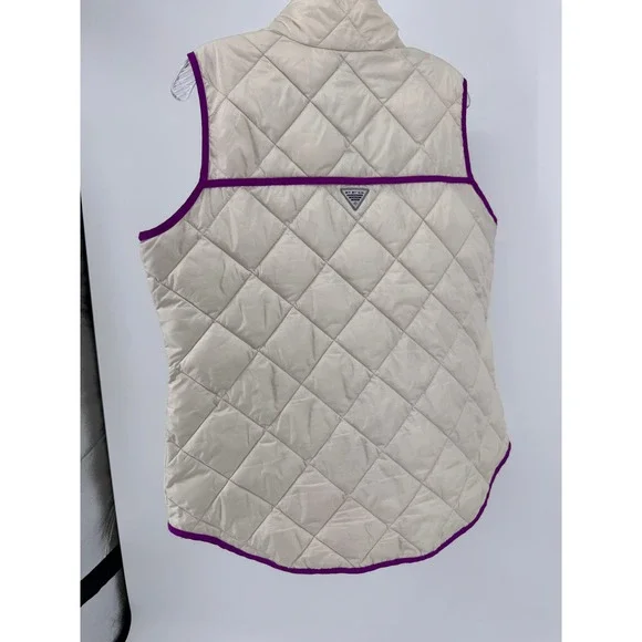 Columbia PFG Quilted Vest Womens Large Full Zip Sleeveless Top Off White  Purple - Picture 6 of 16
